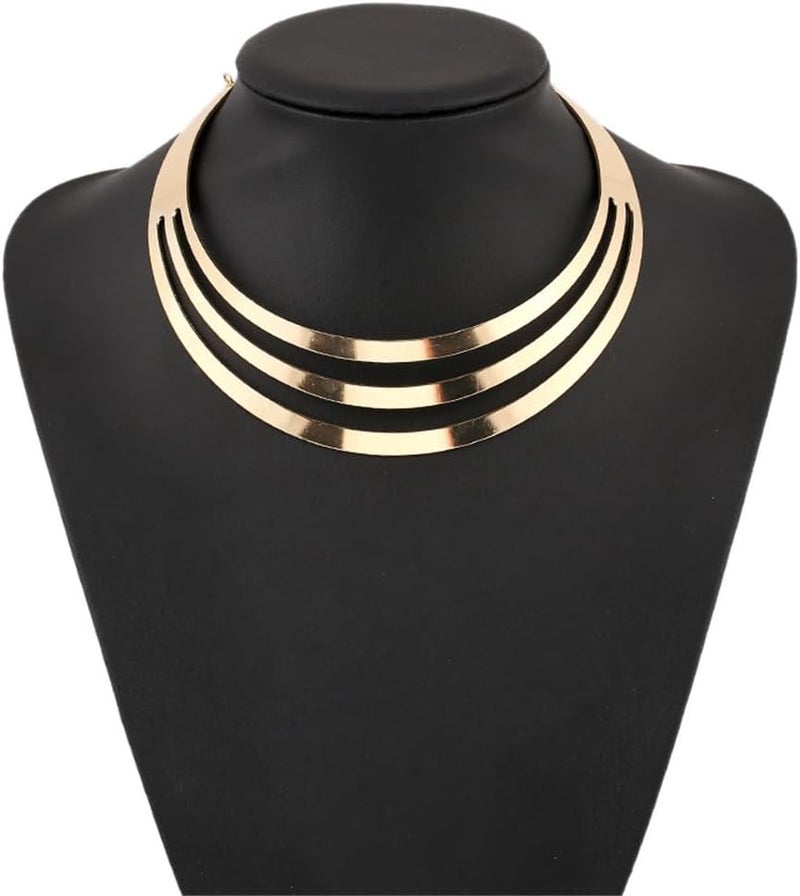 Hewill Store Chunky Gold Necklace Big Statement Chunky Necklace for Women African Tribe Wide Metal Choker Necklaces Jewelry - Image 2